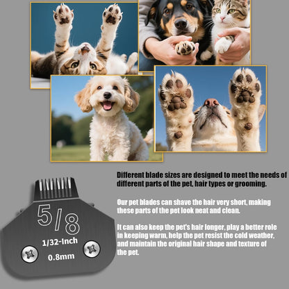 3 Pack 5/8N Detachable Dog Grooming Steel Blades,Compatible with Andis,Oster A5,Wahl KM-10 Series,Cut Length 1/32" 0.8MM （Black）