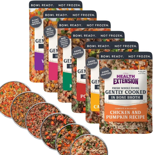 Health Extension Gently Cooked Grain-Free Variety Pack Dog Food, Human-Grade & Shelf-Stable with Superfoods, Supports Digestion, Immunity, Skin & Coat, 3 oz Pouch (Pack of 20)