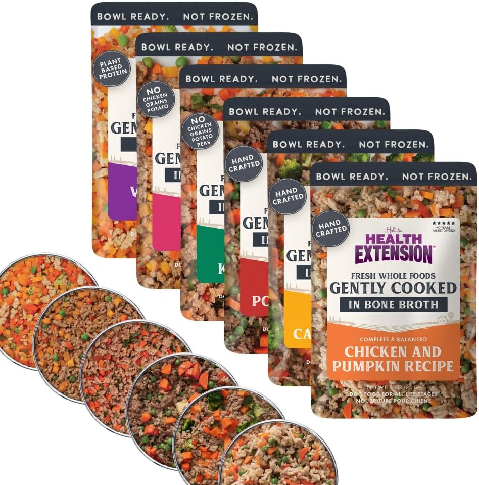 Health Extension Gently Cooked Grain-Free Variety Pack Dog Food, Human-Grade & Shelf-Stable with Superfoods, Supports Digestion, Immunity, Skin & Coat, 3 oz Pouch (Pack of 10)