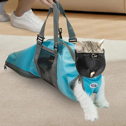 Cinf Cat Nail Clipping Cleaning Grooming Restraint Bag (Free Muzzle) Set No Scratching Biting for Bathing Nail Trimming Injecting Examining(Blue,L)