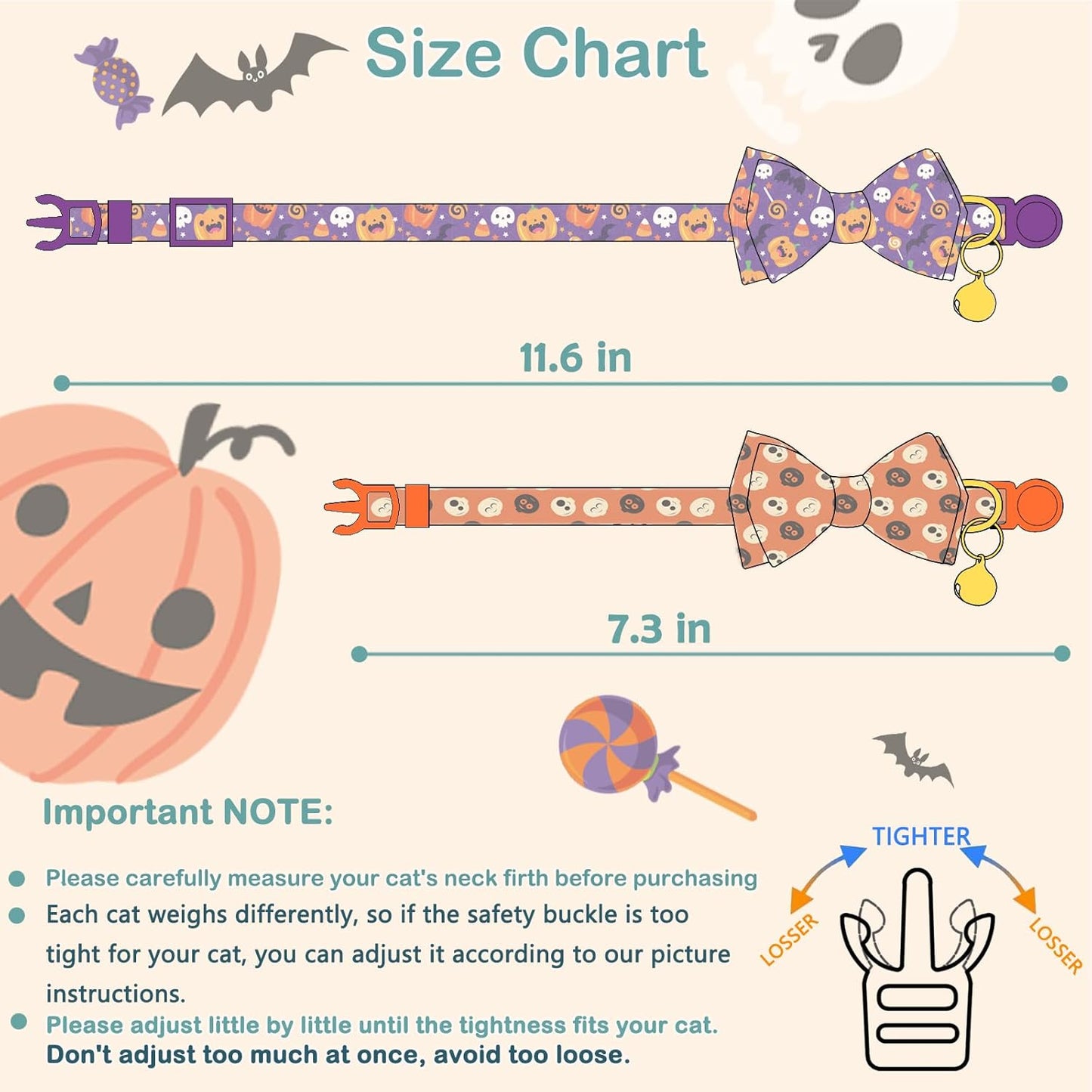 Faygarsle 2 Pack Cute Seasonal Cat Collar for Halloween and Fall Breakaway Collar with Bells Bowtie Cute Patterns for Female and Male Cats Orange Purple Cat Collar