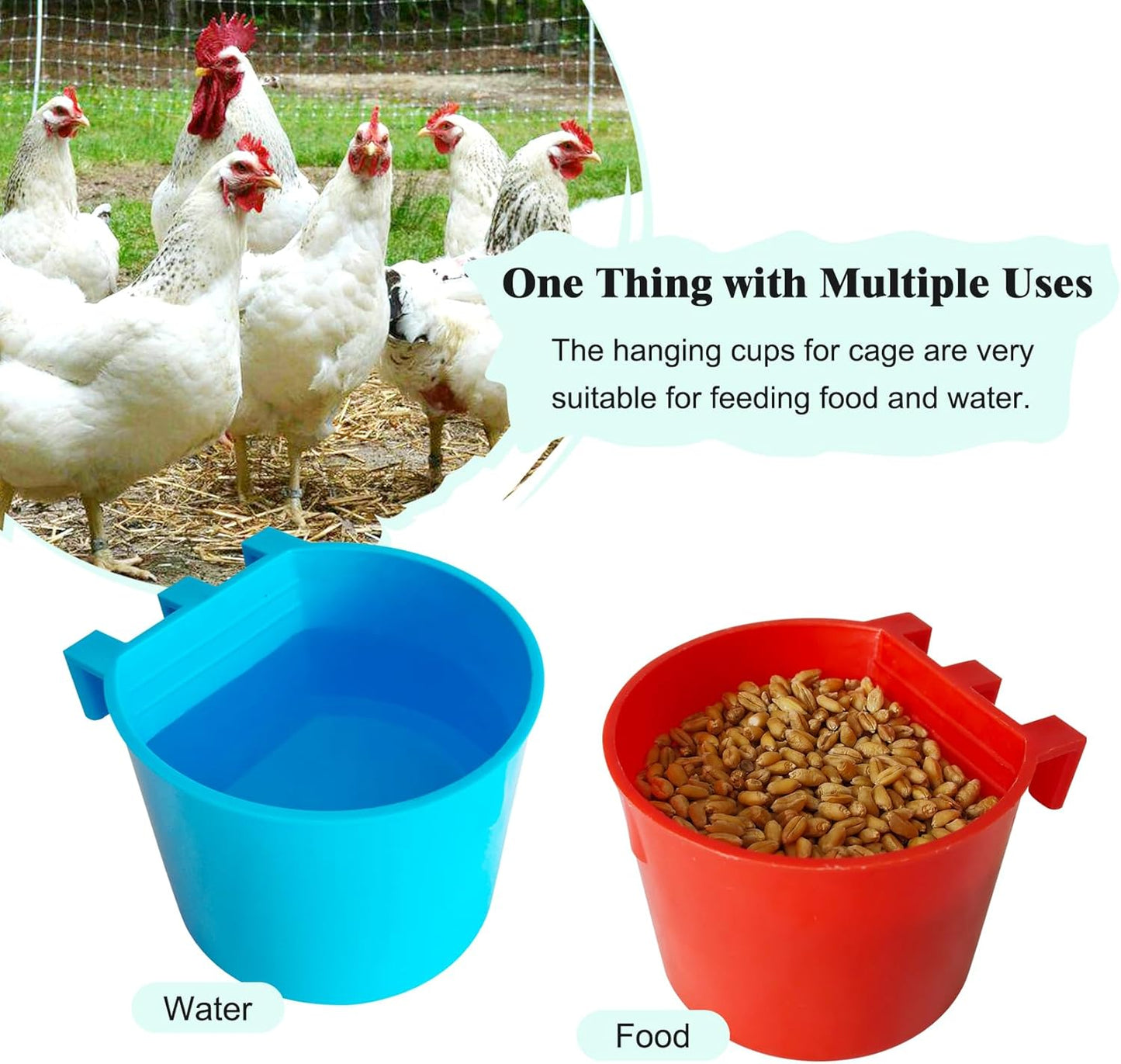 10 Pcs Cage Cups Birds Feeders Bowl Chicken Feeding Watering Dish Hanging Wire Cages Box Coop Cups for Pet Parrot Parakeet Gamefowl Poultry Pigeon and Quail（Blue and Red）