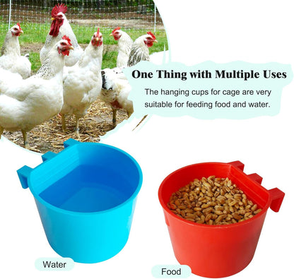 10 Pcs Cage Cups Birds Feeders Bowl Chicken Feeding Watering Dish Hanging Wire Cages Box Coop Cups for Pet Parrot Parakeet Gamefowl Poultry Pigeon and Quail（Blue and Red）