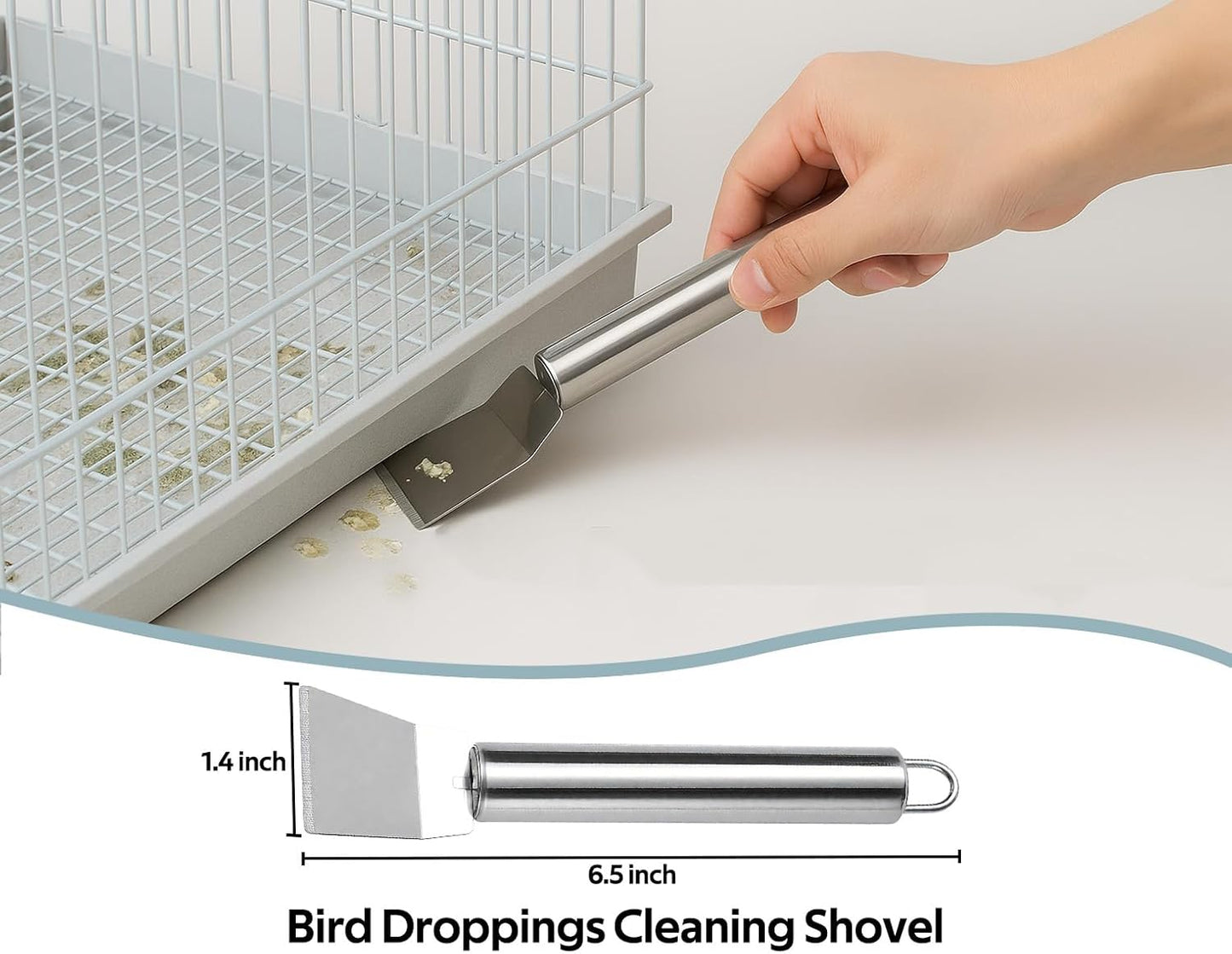 5Pcs Bird Cage Cleaner Kit, Stainless Steel Bird Poop Remover Brush & Scraper & Fork, Birdcage Cleaning Tools, Parakeet Bird Cage Accessories for Small Animal Cage Clean