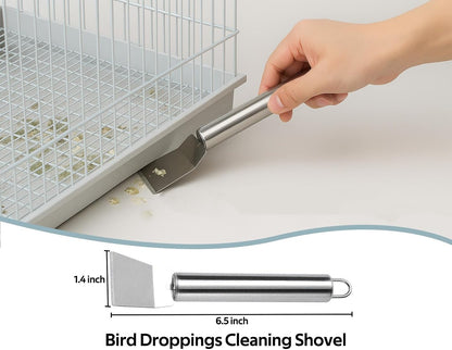 5Pcs Bird Cage Cleaner Kit, Stainless Steel Bird Poop Remover Brush & Scraper & Fork, Birdcage Cleaning Tools, Parakeet Bird Cage Accessories for Small Animal Cage Clean