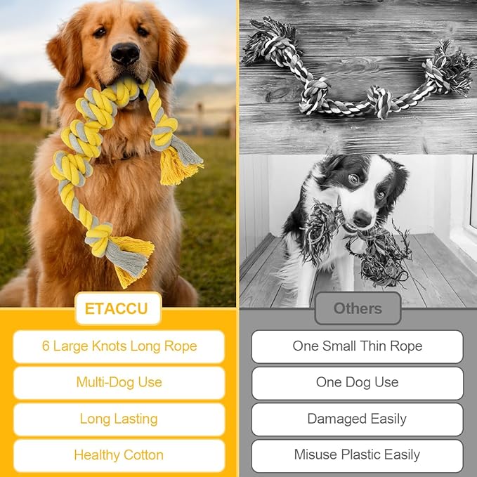 ETACCU Dog Rope Toys for Large Dogs, 2 Pack 22 Inch Heavy Duty Dog Rope Toys for Aggressive Chewers, 100% Cotton Toy for Medium to Large Breed, Indestructible Teeth Cleaning Tug of War Toy