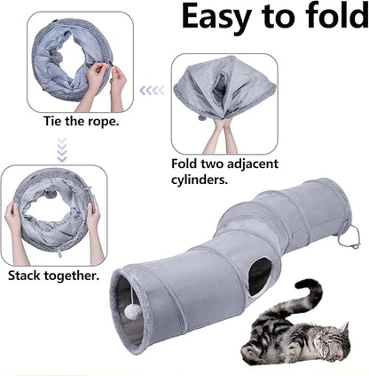 S-Shape Collapsible Cat Play Tube Toys with Plush Ball, Indoor Play Tunnel for Puppy, Kitty, Kitten, Rabbit