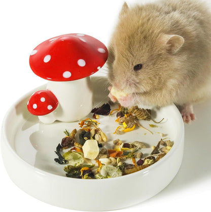 Niteangel Hamster Feeding & Water Bowls- Mushroom Ceramics Series Food Dish Feeding Bowls for Dwarf Syrian Hamsters Gerbils Mice Rats or Other Similar-Sized Small Pets (Feeding Bowl)