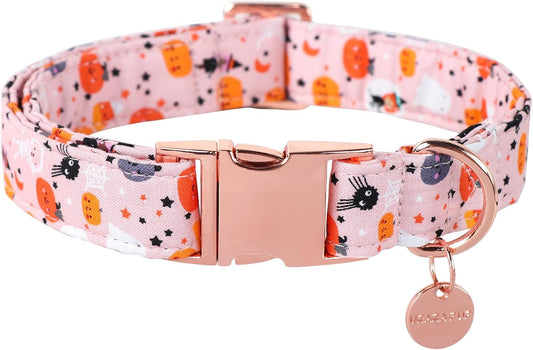 Halloween Dog Collar with Metal Buckle Gift Pumpkin Dog Collar for Small Medium Large Girls or Boys Dogs Cute Durable Comfortable Pet Collars
