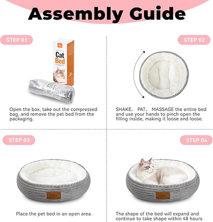 20in Washable Cat Beds for Indoor Cats - Round Donut Pet Bed for Cats, Small Dogs, Puppy, Kitten - Anti-Slip Bottom, Calming Bed Gift - Ideal for Every Home Space - Light Grey