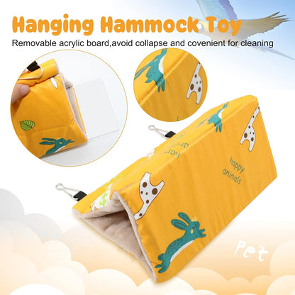 Rypet Winter Warm Bird Nest House - Hanging Hammock Velvet Shed Hut Cage Plush Fluffy Birds Hideaway Sleeping Bed Fuzzy for African Grey Cockatoo and Other Amazon Parrot Large（Yellow）