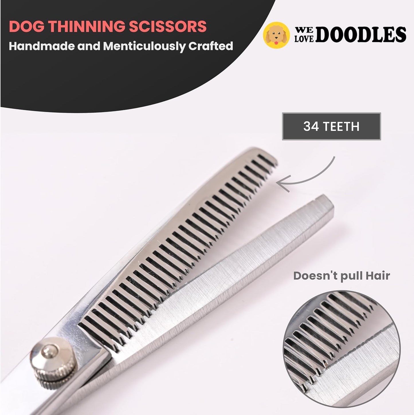 Dog Grooming Scissors Kit - Best Tools for Goldendoodles, Poodles & Doodles - Straight, Curved & Thinning Shears - Golden Doodle Grooming Kit - Professional Grade Steel, 4 Pc Set (Long Silver)