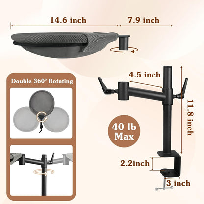 Cat Desk Bed - Sturdy Cat Bed for Desk with 360° Rotating & Adjustable Height, Elevated Cats Nest Perch for Desk, Grey