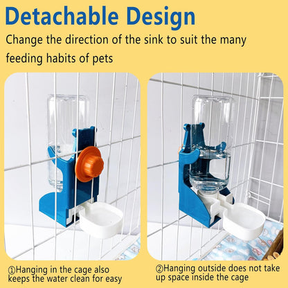 Hamiledyi Rabbit Hay Feeder 500ml Hanging Gravity Water Dispenser Guinea Pig Grass Rack Water Bottle Set for Bunny Ferret Chinchilla(Blue)