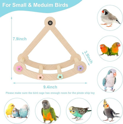 Bird Swing Toy Multilayer Bird Playground Natrual Wooden Activity Toy for Parakeets, Cockatiels, Conures, Lovebirds Cage Perch Stand with Chew Toys & Climbing Ladders (9.4x3.9x7.9 Inch)