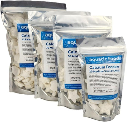 Aquatic Foods Inc. Medium Size Calcium Feeder Stars & Shells for Shrimp, Snails, Crabs, Crayfish, Hermit Crabs and All Tropical Fish…75 Count Bag