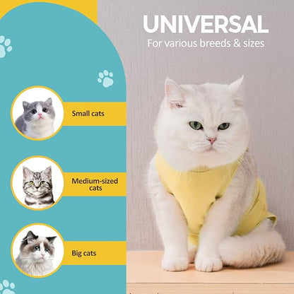 Avont Cat Recovery Suit - Kitten Onesie for Cats After Surgery, Cone of Shame Alternative Surgical Spay Suit for Female Cat, Post-Surgery or Skin Diseases Protection -Yellow(M)