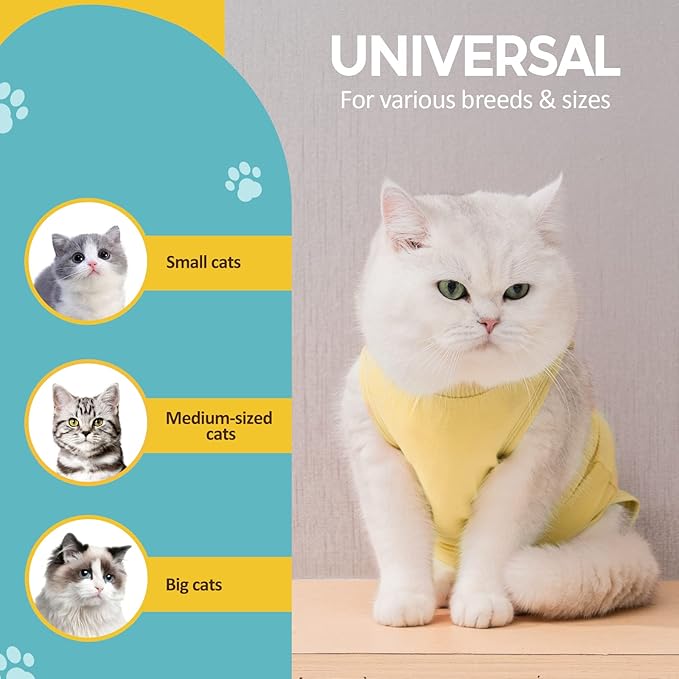 Avont Cat Recovery Suit - Kitten Onesie for Cats After Surgery, Cone of Shame Alternative Surgical Spay Suit for Female Cat, Post-Surgery or Skin Diseases Protection -Yellow(L)