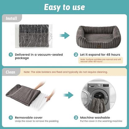 Orthopedic Dog Bed for Medium Dogs & Large Dogs - Washable Rectangle Pet Bed with Anti-Slip Bottom, Soft Calming Cat & Puppy Bed for Indoor Pets (35"x25"x8", Grey)