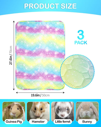 3 Pack 28” x 20” Rainbow Guinea Pig Cage Liners,Washable Guinea Pig Pee Pads,Guinea Pig Bedding for Rabbits Ferret Hamster Chinchilla Bunny Small Animals