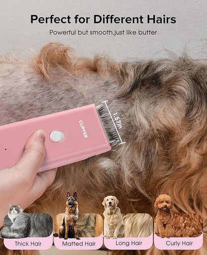Dog Clipper for Matted & Long Hair,Quiet Pet Paw Hair Trimming Groomer,Handy Cordless Rechargeable Waterproof Shaver Kits for Cats,Small Dogs & Animals Pink