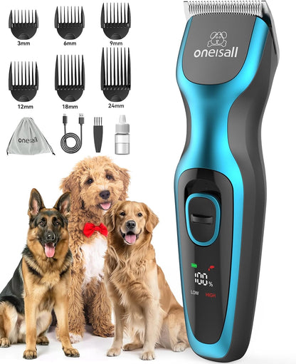 oneisall Dog Clippers for Grooming for Thick Coats with Detachable Stainless Steel Blade Cordless Rechargeable Dog Grooming Kit for Full Body DTJ001