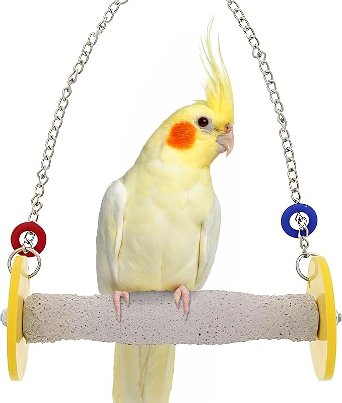 Sweet Feet and Beak Roll Bird Swing - Pumice Perch Bird Toys Trims Nails and Beaks, Safe and Non-Toxic Bird Cage Accessories for Small and Large Birds, Swinging Toys Birds Will Love, Small 7.5 Inches