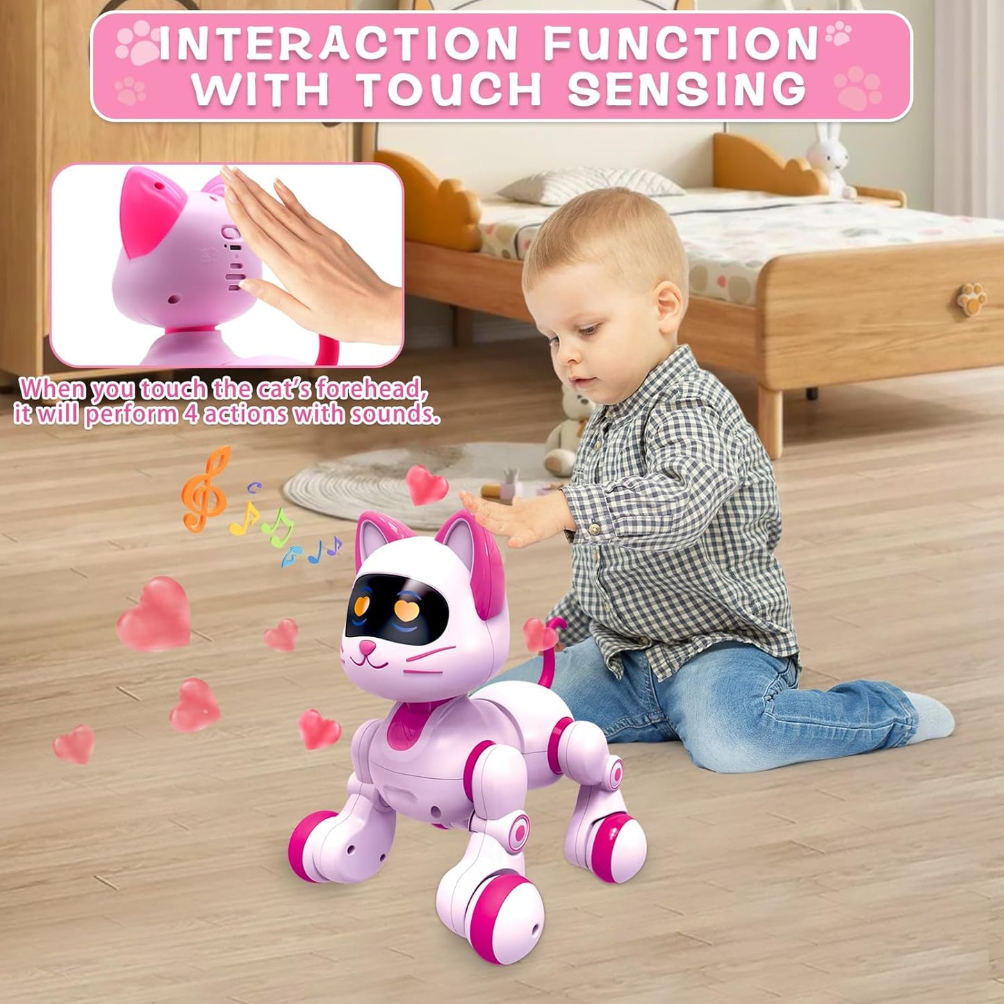 Remote Control Robot Cat, Programmable RC Smart Cat with Touch Sensing, LED Eyes Dance & Music Walking Pets STEM Toys Gifts for Kids Girls Boys