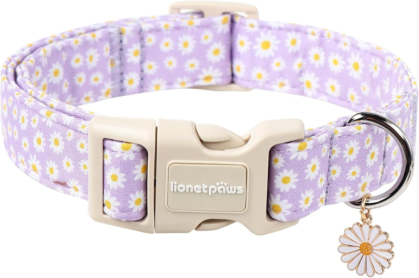 Lionet Paws Floral Dog Collar- Cute Daisy Purple Dog Collars with Plastic Buckle, Light Adjustable Dog Collars for Small Dogs