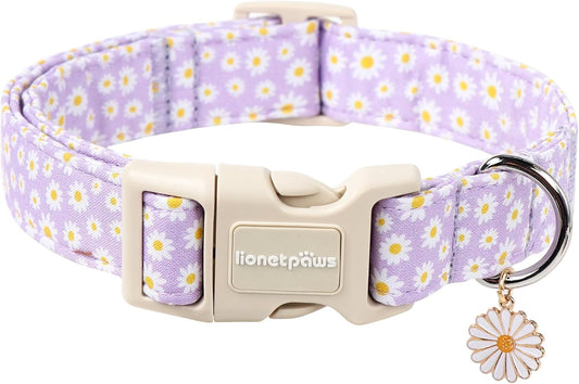 Lionet Paws Floral Dog Collar- Cute Daisy Purple Dog Collars with Plastic Buckle, Light Adjustable Dog Collars for Small Dogs