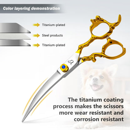 Dog Grooming Scissors,Thinning Shear Chunkers Shears and Curved scissors with Safety Round Tips,Sharp 3 in 1 Dog Scissors for Grooming