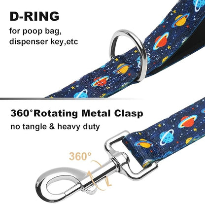 4ft Dog Leash with Two Padded Handles, Heavy Duty Strong Nylon Pet Leash with Soft Neoprene Handle for Small Medium Large Dogs, Blue Space