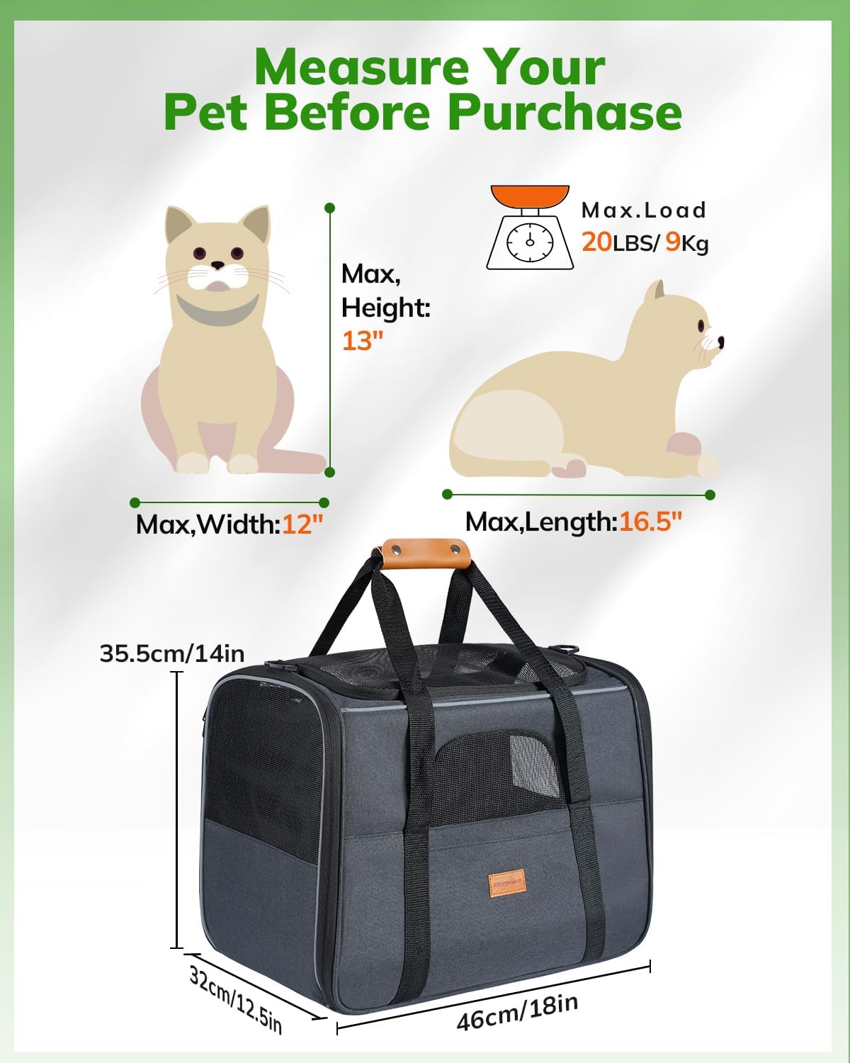 Morpilot Pet Travel Carrier Bag, Soft-Sided Dog Carrier Cat Carrier Pet Carrier (18 x 12.5 x 14 Inches), for Large Cats and Medium Puppies, w/Locking Safety Zippers, Foldable Bowl