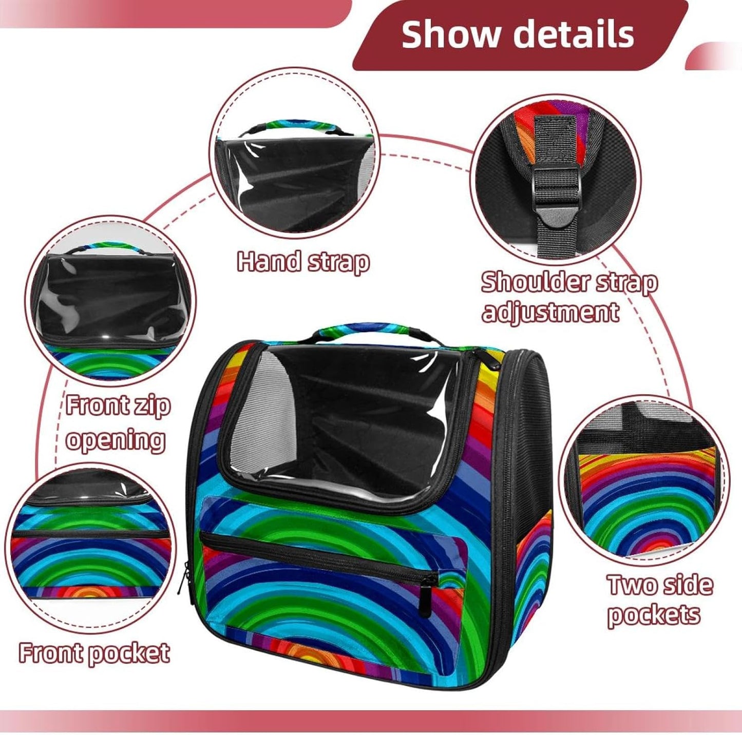 Rainbow Cat Carriers Dog Carrier Pet Carrier with Locking Safety Zippers for Cats, Kitties, Puppies and Small Dogs