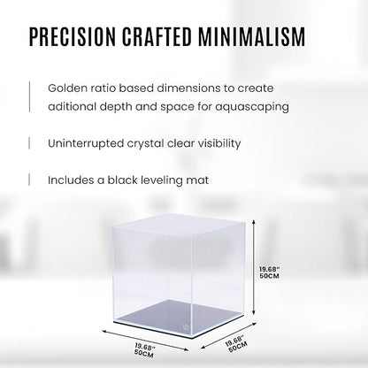 UNS Ultra Clear Rimless Tank - 33GAL | 125L - 19.68x19.68x19.68 | 50x50x50 CM, 8mm Glass Thickness, Leveling Mat Included - Low Iron, High Clarity Fish Tank w/ 45° Mitered Edge - [50C]