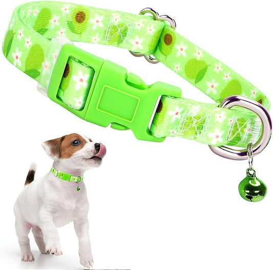 Avocado XXS xs Dog Collar with Bell, Soft Adjustable Green Avocado Puppy Collar Tiny Cat Collars with Bells for XS Small Girl and boy Dogs Little Animal,XSmall