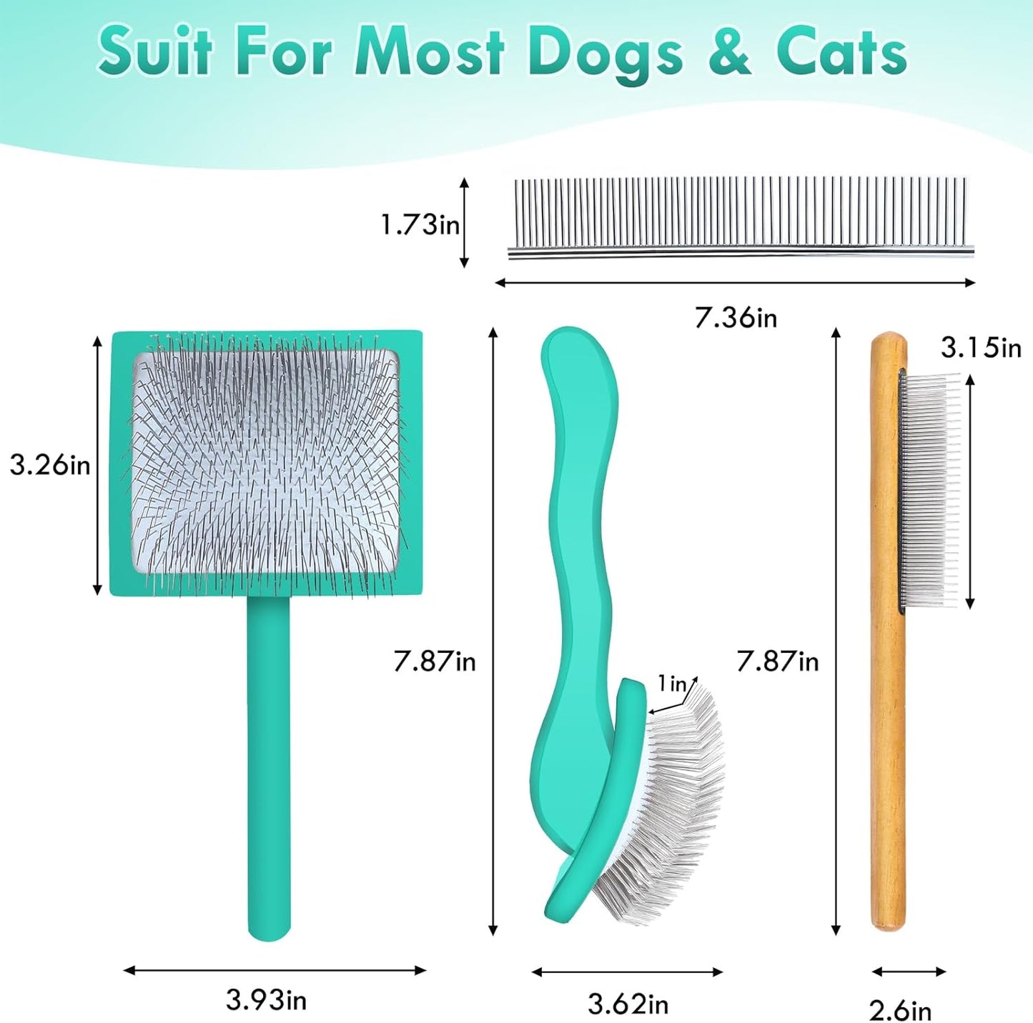 Dog Slicker Brush for Medium or Long Haired Dogs, Long Pin Slicker Brush for Removes Loose Hair, Tangles and Knots, Best Grooming Tools for Small Animals, Large, Free Pet Comb, Green