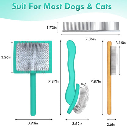 Dog Slicker Brush for Medium or Long Haired Dogs, Long Pin Slicker Brush for Removes Loose Hair, Tangles and Knots, Best Grooming Tools for Small Animals, Large, Free Pet Comb, Green