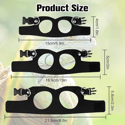 Bearded Dragon Harness Leash Set 3 Size Adjustable Lizards Training Walking Leather Vest Escape-Proof Traction Rope for Outdoor Small Reptiles Animal Squirrels (Black)