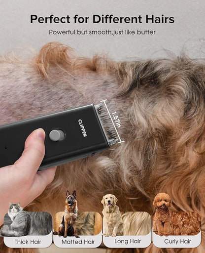 Dog Clipper for Matted & Long Hair,Quiet Pet Paw Hair Trimming Groomer,Handy Cordless Rechargeable Waterproof Shaver Kits for Cats,Small Dogs & Animals Black