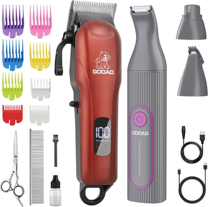 Dog Clippers for Grooming,Dog Grooming Kit for Heavy Thick Hair&Coats/Low Noise Rechargeable Cordless Pet Shaver with Paw Trimmer Nail Grinder/Pet Hair Trimmer for Small & Large Cats