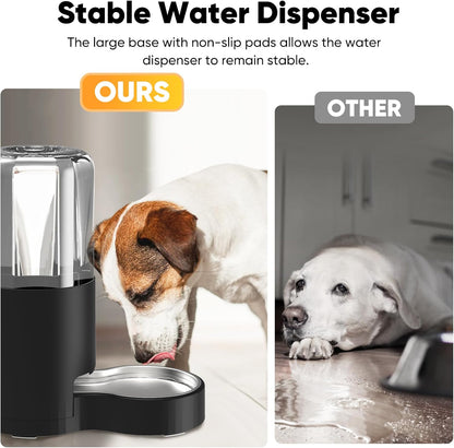 7L Automatic Dog Water Dispenser Bowl, Gravity Pet Water Dispenser with Stainless Steel Bowl, No Spilling Large Capacity Water Feeder for Dogs Cats (7L Without Filter Black)