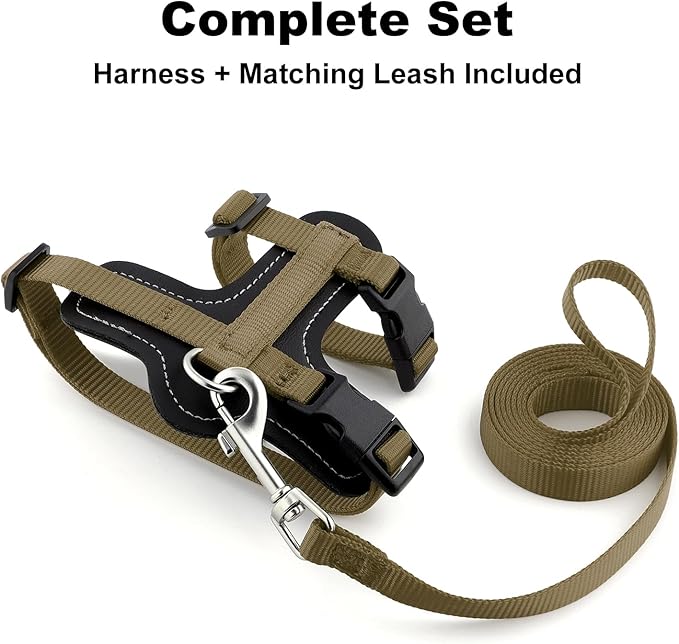 Plutus Pet Adjustable Cat Harness and Leash Set, Quick Release, Escape Proof Nylon Vest with Leather Trim for Kitten, Small Medium Large Cats, Brown