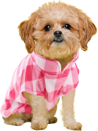 Kama Bridal Dog Spring Autumn Winter Coat - Pink & White Plaid Fleece Vest for Cats & Small/Medium Dogs