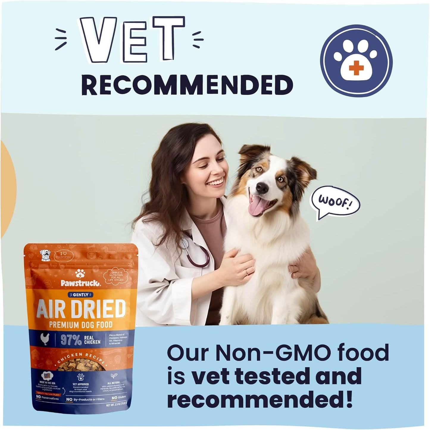 Pawstruck Air Dried Dog Food with Real Chicken, Grain Free, Made in USA, Non-GMO, Vet Recommended, High Protein Limited Ingredient Full-Feed, All Breeds & Ages, 2.5oz Trial Bag (Pack of 2)