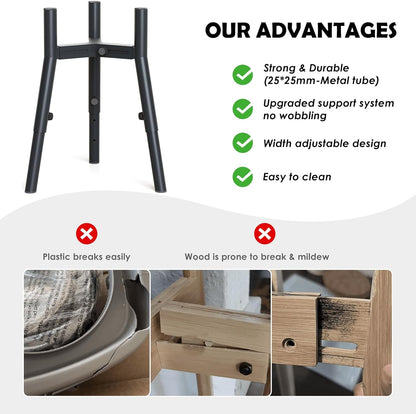 Dog Bowl with Stand for Large Dogs - Includes 61oz Bowls, Adjustable Height & Width Raised Dog Bowl Stand, Single Elevated Food Water Stand, 3 Height Adjust Holder