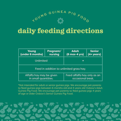 Oxbow Essentials Young Guinea Pig Food, Guinea Pig Pellets Made with Timothy Hay, Stabilized Vitamin C, Small Animal Pet Products, Small Animal Food Made in USA, High Fiber, 10 lb. Bag