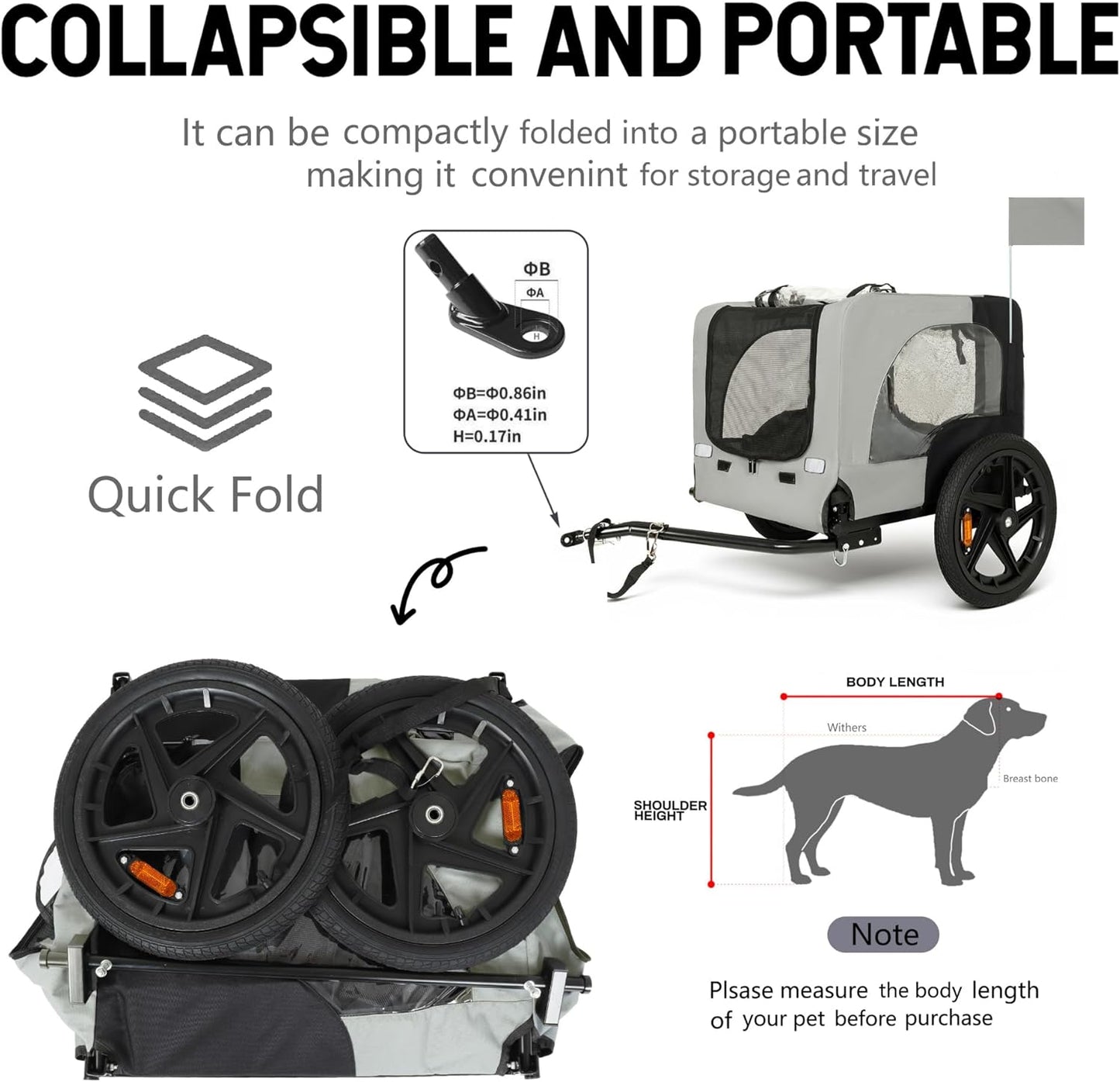 Pet Bike Trailer for Dogs, 88LBS Capacity Dog Bicycle Trailer with 20" Pneumatic Rubber Wheels, Multi-Directional Ventilation, Waterproof Cover, Perfect for Cycling with Pets