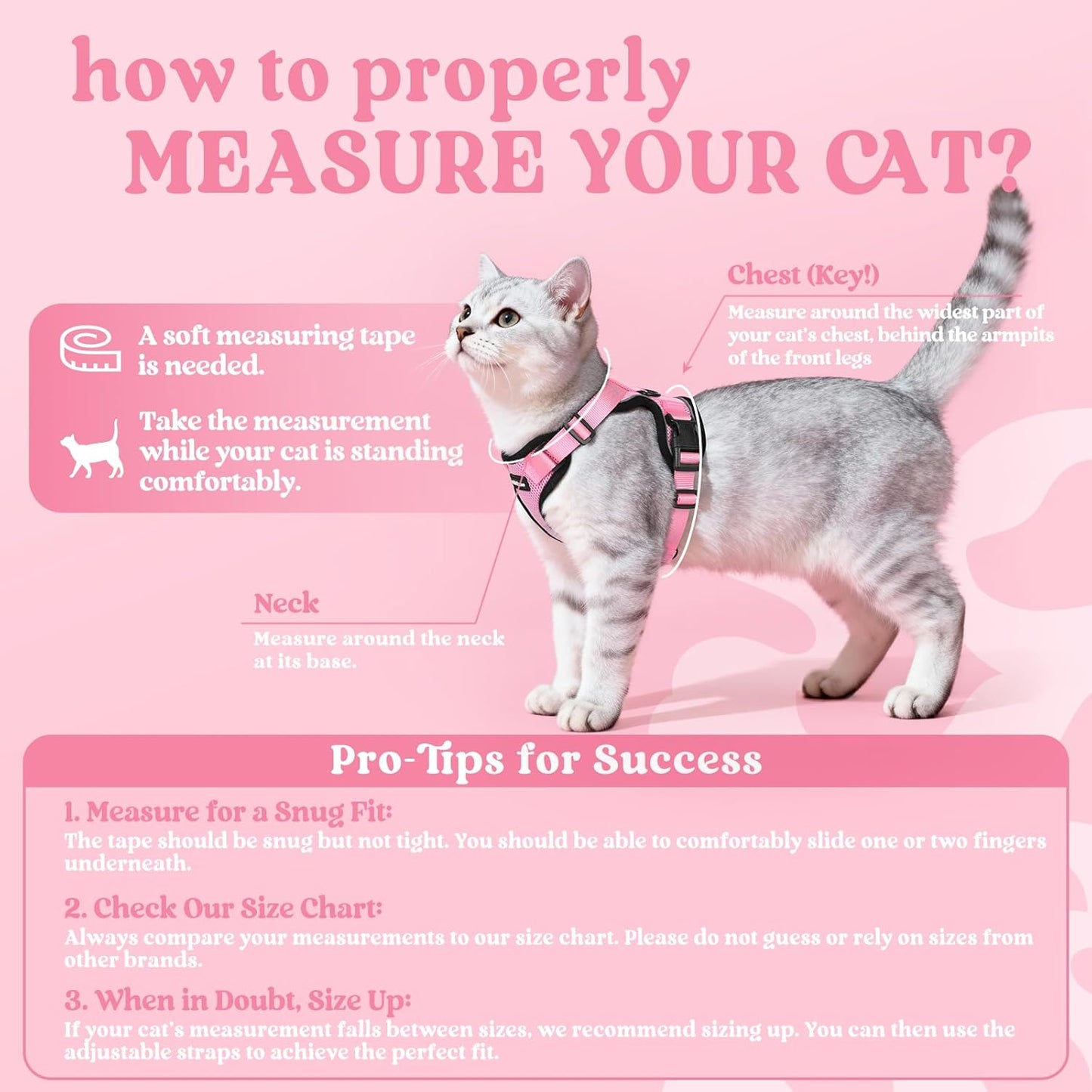 rabbitgoo Cat Harness and Leash for Walking, Escape Proof Soft Adjustable Vest Harnesses for Cats, Easy Control Breathable Reflective Strips Jacket, Pink, S