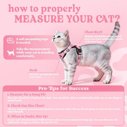 rabbitgoo Cat Harness and Leash for Walking, Escape Proof Soft Adjustable Vest Harnesses for Cats, Easy Control Breathable Reflective Strips Jacket, Pink, S